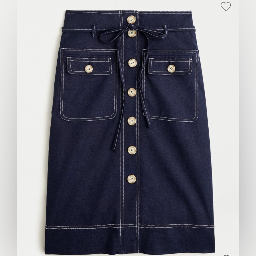 J. Crew Dark Blue Button-up skirt with removable belt in stretch linen